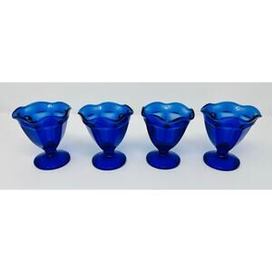 Anchor Hocking 4 Cobalt Blue Tulip Ice Cream Glasses Sundae Parfait Dessert 4"
